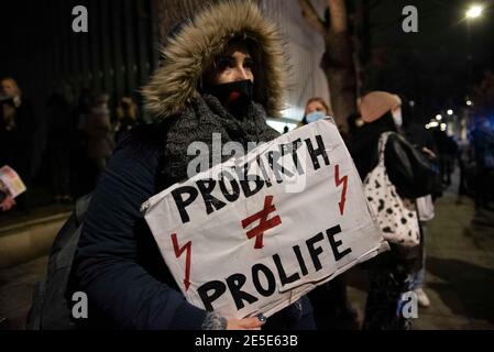 Warsaw, Warsaw, Poland. 27th Jan, 2021. A demonstrator holds a placard on January 27, 2021 in Warsaw, Poland. Hundreds of people took to the streets after the constitutional tribunal published the ruling that makes abortion in case of severe faetus malformation illegal. Credit: Aleksander Kalka/ZUMA Wire/Alamy Live News Stock Photo