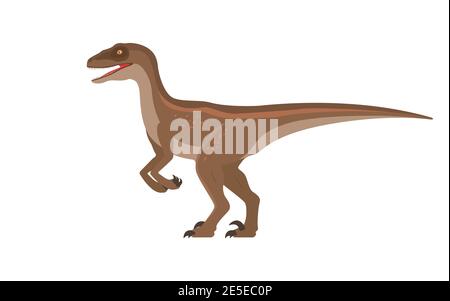 Velociraptor dinosaur. Vector illustration of a prehistoric dinosaur  velociraptor isolated on a white background. Side view, profile. Stock Vector