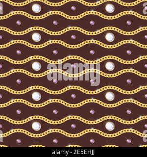 Jewelry realistic seamless pattern with gold chain on brown background vector illustration Stock Vector