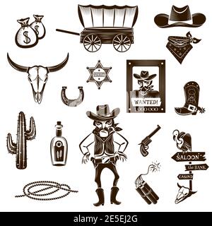 Wild West Icons Black & White Sticker Set Big Stock Vector Image & Art ...