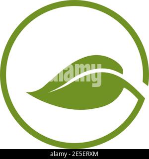 Green leaf logo design incorporated with rounded G letter template Stock Vector