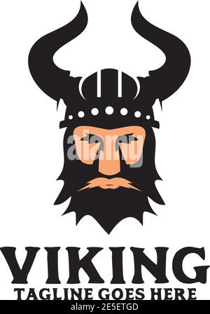 Viking head helmet vector logo design template Stock Vector