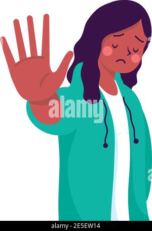 afro young woman victim of bullying with stop signal character vector illustration design Stock Vector