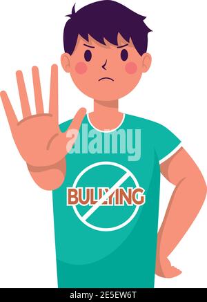 young man victim of bullying with hand stop and signal vector illustration design Stock Vector