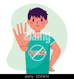 young man victim of bullying with hand stop and signal character vector illustration design Stock Vector