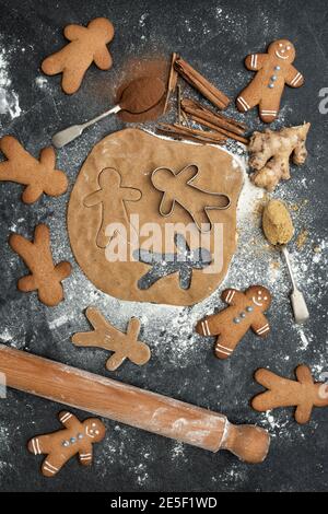 Gingerbread Men and biscuit dough Stock Photo