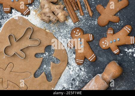 Gingerbread Men and biscuit dough Stock Photo