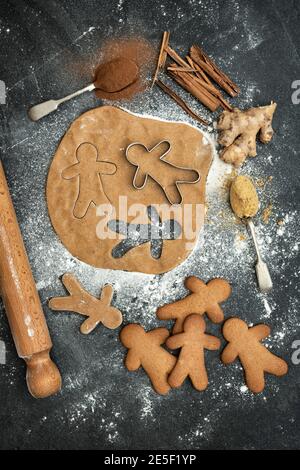 Gingerbread Men and biscuit dough Stock Photo
