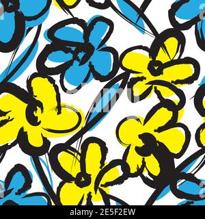 Floral brush strokes seamless pattern background for fashion prints, graphics, backgrounds and craf Stock Vector