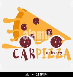 pizza car dripping cheese original pizza delivery logo 1 Stock Vector