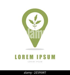 Seedling icon. Pin logo leaf and location plants. Vector illustration in flat cartoon style Stock Vector