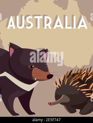 tasmanian devil australian continent map animal wildlife vector ...