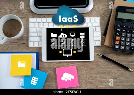 IaaS  Infrastructure as a Service on screen Optimization of business process Internet and networking IaaS Stock Photo
