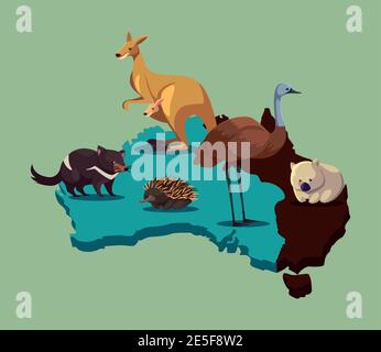 tasmanian devil australian continent map animal wildlife vector ...