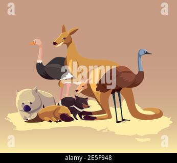 koala and wombat australian continent map animal wildlife vector ...
