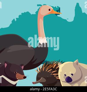 tasmanian devil australian continent map animal wildlife vector ...