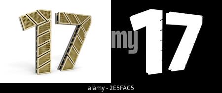 Gold number 17 (number seventeen) with perforated black metal ...