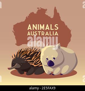 wombat australian continent map animal wildlife vector illustration ...