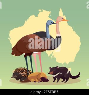 tasmanian devil australian continent map animal wildlife vector ...