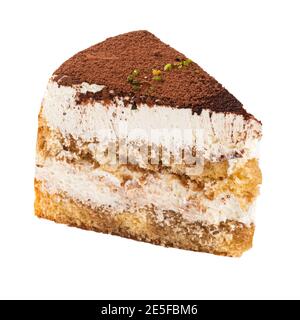 Isolated slice of tiramisu cake on white Stock Photo