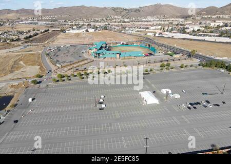 General overall view of Covid-19 vaccine distribution at the Lake Elsinore Diamond, Tuesday, Jan. 26, 2021, in Lake Elsinore, Calif. (Dylan Stewart/Im Stock Photo