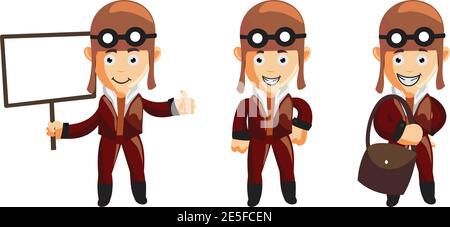 pilot character illustration use helmet headphones and glasses Set Stock Vector