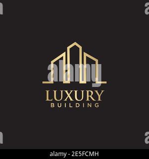 Luxury building logo design with gold color vector template Stock Vector