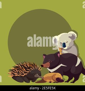 tasmanian devil and platypus australian continent map animal wildlife ...