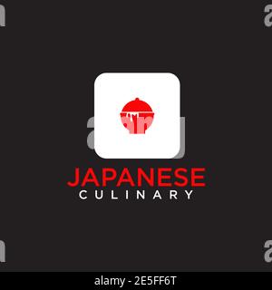 Japanese food logo with using red bowl incorporated with japanese flag design template Stock Vector