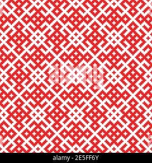 Seamless traditional Russian and slavic ornament .Symmetric view in the form of squares. Stock Vector