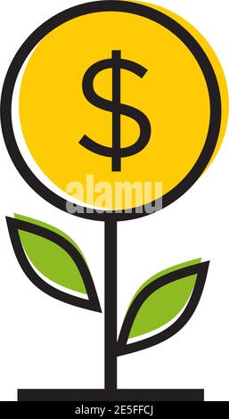 Coin money grow with leaf logo design template Stock Vector