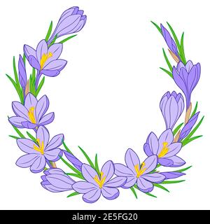 Vector frame with blue crocus flowers on a white background Stock Vector