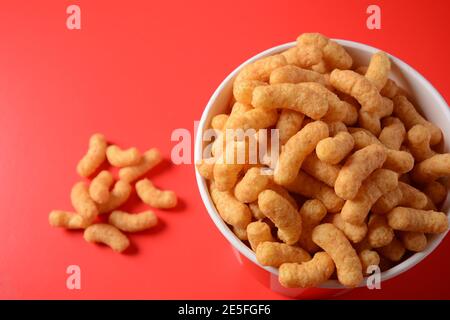 Israeli famous snack Bamba - made of peanut butter. Peanut Flips or peanut puffs Stock Photo