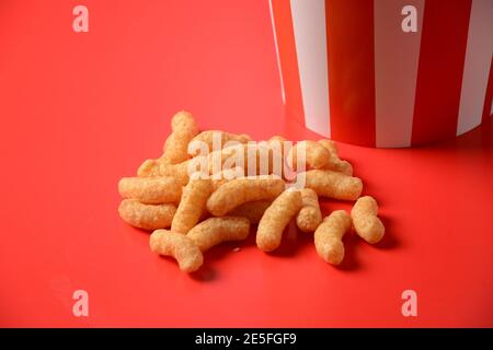 Israeli famous snack Bamba - made of peanut butter. Peanut Flips or peanut puffs Stock Photo