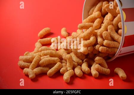 Israeli famous snack Bamba - made of peanut butter. Peanut Flips or peanut puffs Stock Photo