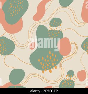 Modern abstract seamless pattern with hand drawn textures, spots and brush strokes. Hand drawn various shapes and doodle objects. Stylish repeted back Stock Vector