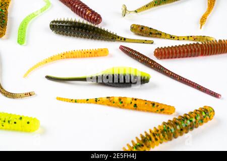 Jig silicone fishing lures isolated on a white background