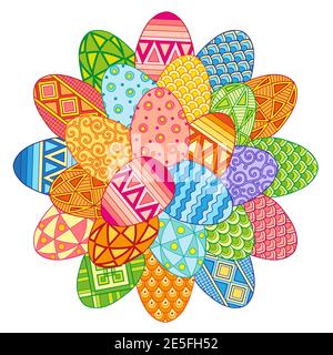 Vector frame with bright easter eggs on a white background. Happy Easter Stock Vector