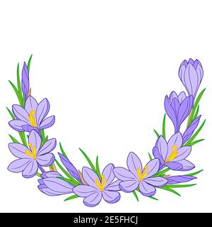 Vector frame with blue crocus flowers on a white background Stock Vector