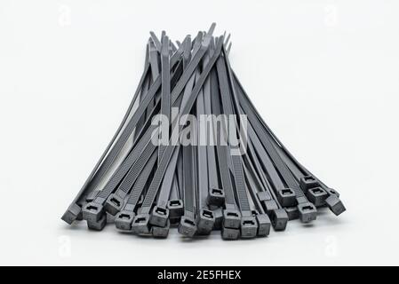 Plastic cable ties isolated on a white background Stock Photo