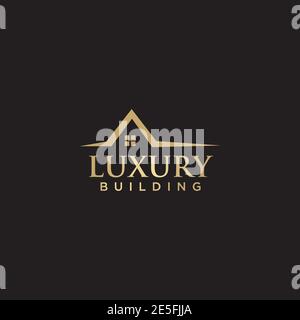 Luxury building logo design with gold color vector template Stock Vector