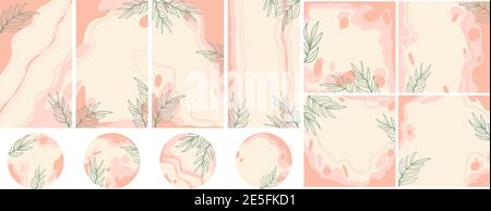 Social media stories, posts, highlights templates with copy space for text. Set of creative abstract background in minimal style with place for text. Stock Vector