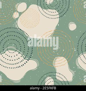 Modern abstract seamless pattern with hand drawn textures, spots and brush strokes. Hand drawn various shapes and doodle objects. Stylish repeted back Stock Vector
