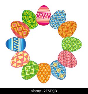 Frame with bright easter eggs on a white background. Happy Easter Stock Vector