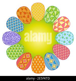 Frame with bright easter eggs on a white background. Happy Easter Stock Vector