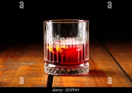 Side view negroni cocktail in old fashion glass  Stock Photo