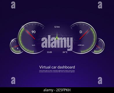 Virtual car dashboard. HUD vehicle interface. Stock Vector