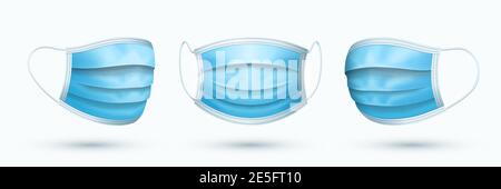 Set of medical face masks on white background. Stock Vector
