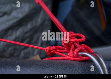 Knot red rope on the truck. Stock Photo