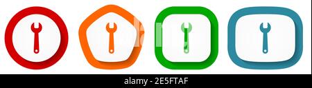 Tool vector icon set, flat design buttons on white background Stock Vector